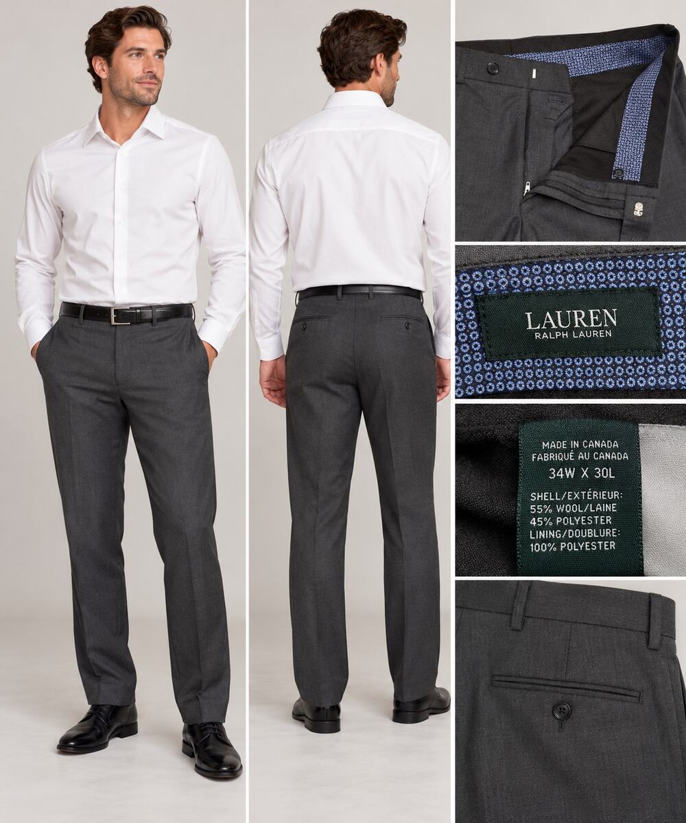 Lauren Ralph Lauren Dress Pants Gray Mens 34W 30L Slacks Made in Canada EUC